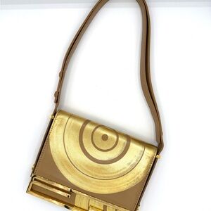 Fendi Rare Abstract Gold and Tan Ring Baguette Shoulder Bag